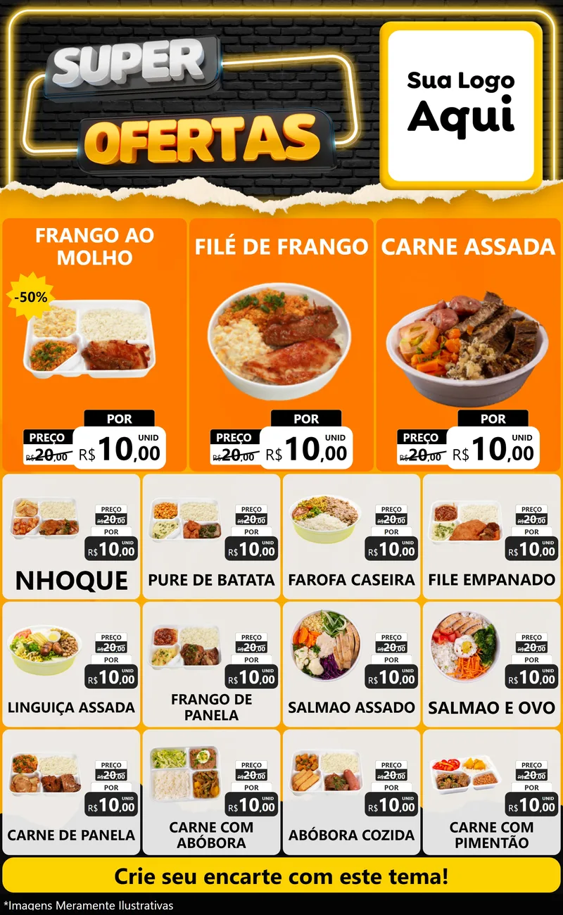 Modelo de Encarte para Encarte Grande com o tema Super Ofertas para Restaurante