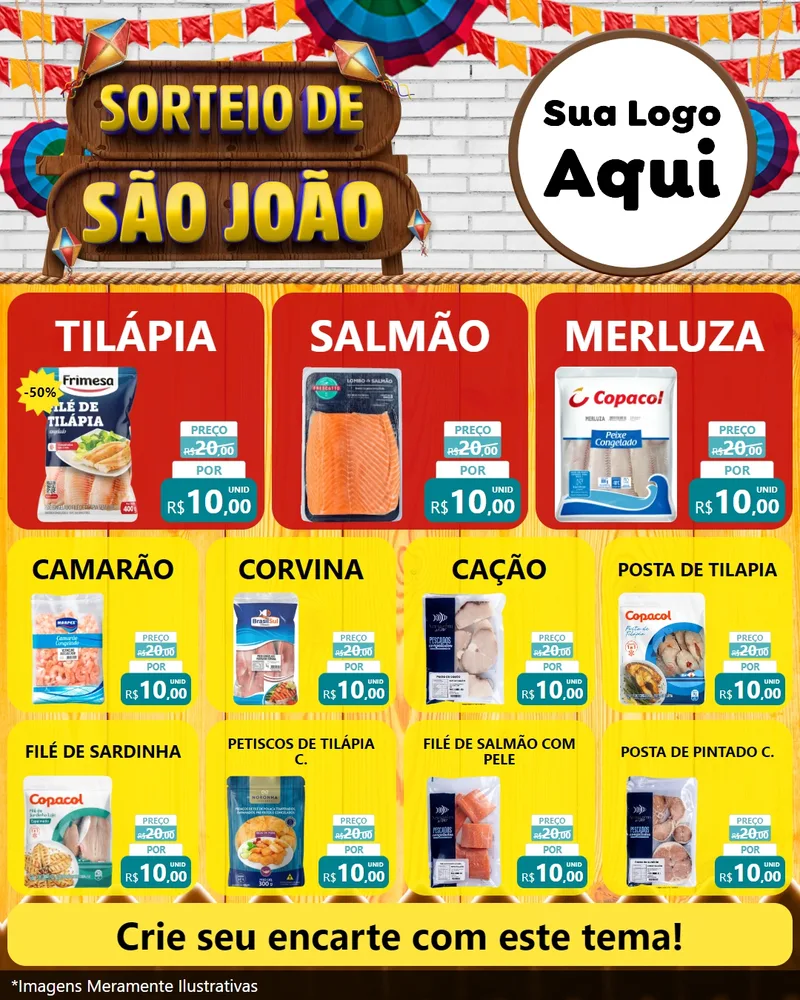 Modelo de Rede Social para Feed Instagram com o tema Sorteio de São João para Peixaria
