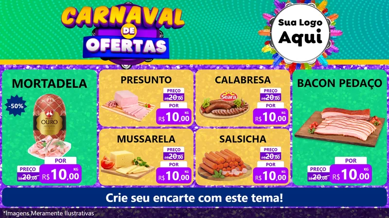 Modelo de TV para TV Horizontal com o tema Carnaval de Ofertas para Frios e Laticínios
