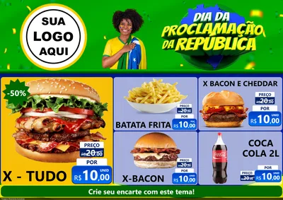 Modelo de Encarte para Encarte A4 Horizontal com o tema Dia Da Proclamação Da República para Hamburgueria