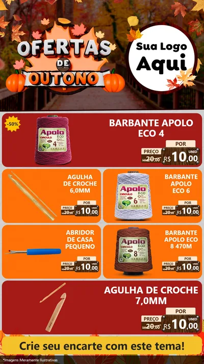 Modelo de TV para TV Vertical com o tema Ofertas de Outono para Armarinho e Aviamentos