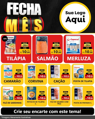 Modelo de Rede Social para Feed Instagram com o tema Fecha Mês para Peixaria
