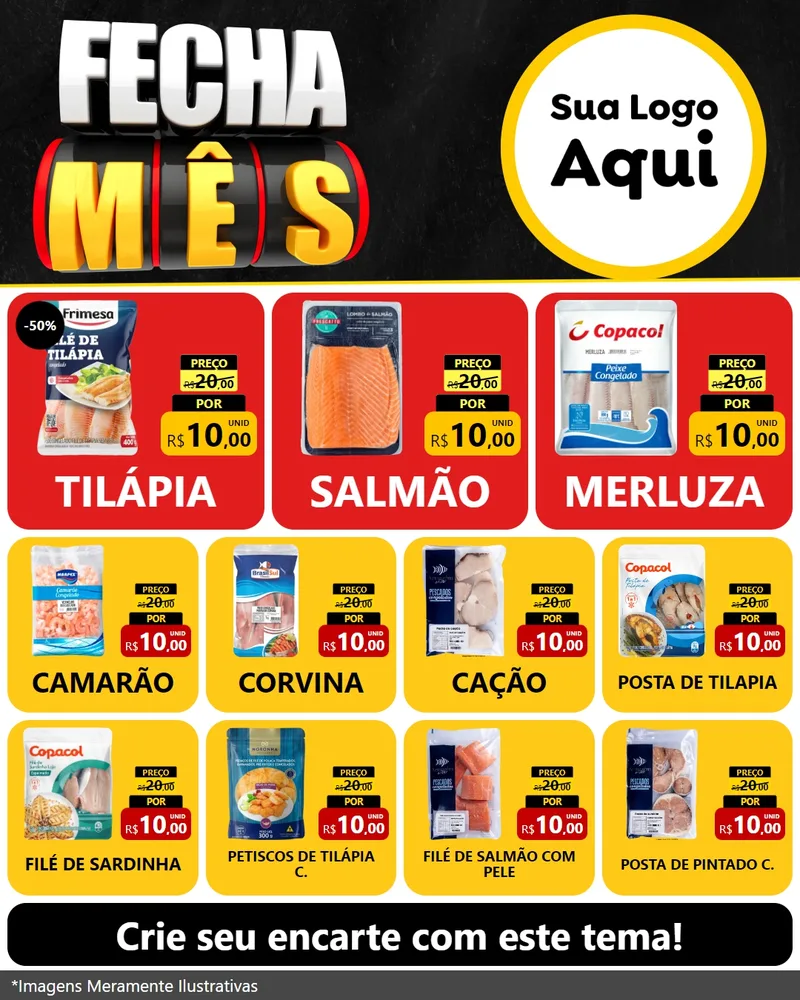 Modelo de Rede Social para Feed Instagram com o tema Fecha Mês para Peixaria