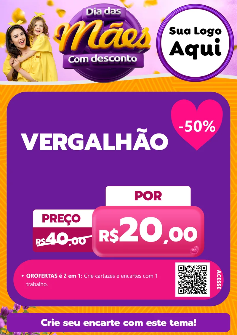 Modelo de Cartaz para Cartaz A4 Vertical com o tema Dia das Mães com Desconto para Ferragens