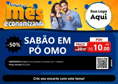 Modelo de Cartaz para Cartaz A4 Horizontal com o tema Comece O Mês Economizando para Produtos de Limpeza