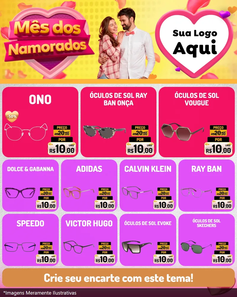 Modelo de Rede Social para Feed Instagram com o tema Mês dos Namorados para Óticas