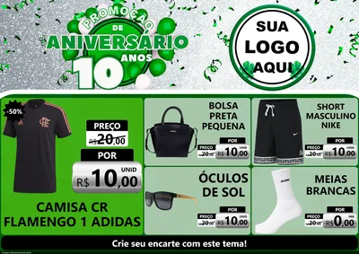 Modelo de Encarte para Encarte A4 Horizontal com o tema Promoção de Aniversário - 10 Anos para Roupas e acessórios