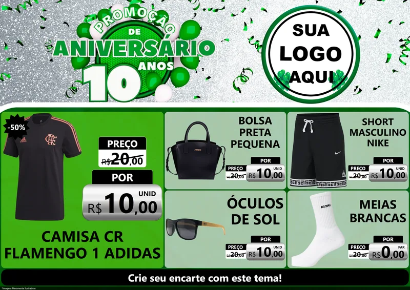 Modelo de Encarte para Encarte A4 Horizontal com o tema Promoção de Aniversário - 10 Anos para Roupas e acessórios