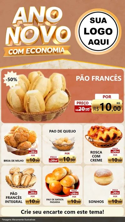 Modelo de Rede Social para Stories com o tema Ano Novo Com Economia para Padaria