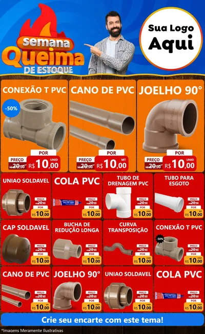 Modelo de Encarte para Encarte Grande com o tema Semana Queima de Estoque para Tubos e conexões