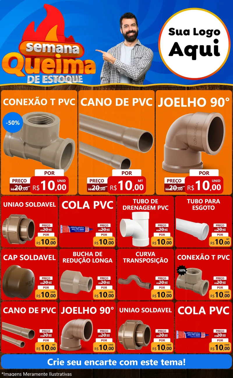Modelo de Encarte para Encarte Grande com o tema Semana Queima de Estoque para Tubos e conexões