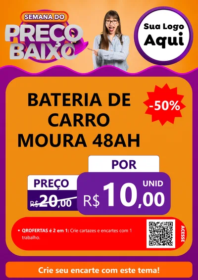 Modelo de Cartaz para Cartaz A4 Vertical com o tema Semana do Preço Baixo para Baterias Elétricas