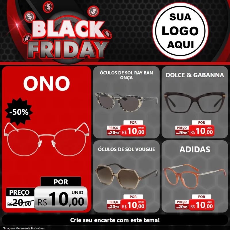 Modelo de Rede Social para Feed Facebook com o tema Black Friday para Óticas
