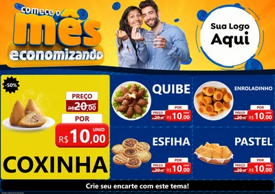 Modelo de Encarte para Encarte A4 Horizontal com o tema Comece O Mês Economizando para Salgadaria