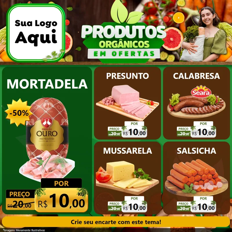 Modelo de Rede Social para Feed Facebook com o tema Produtos Orgânicos em Ofertas para Frios e Laticínios