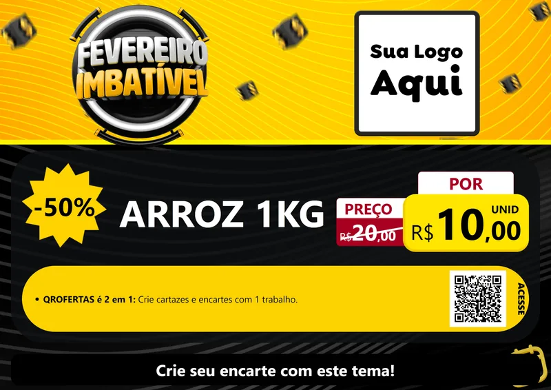 Modelo de Cartaz para Cartaz A4 Horizontal com o tema Fevereiro Imbatível para Supermercado