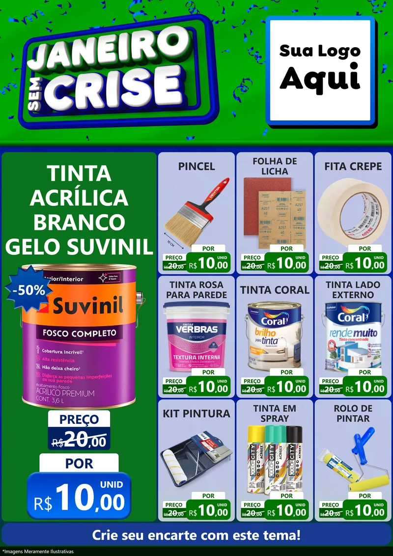 Modelo de Encarte para Encarte A4 Vertical com o tema Janeiro Sem Crise para Tintas e Ferramentas