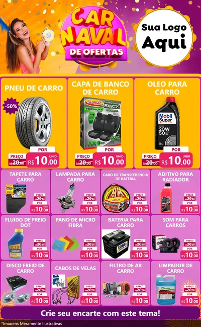 Modelo de Encarte para Encarte Grande com o tema Carnaval de Ofertas para Auto peças