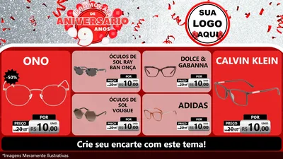 Modelo de TV para TV Horizontal com o tema Promoção de Aniversário - 9 Anos para Óticas