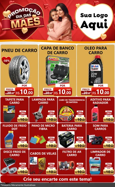 Modelo de Encarte para Encarte Grande com o tema Promoção Dia das Mães para Auto peças