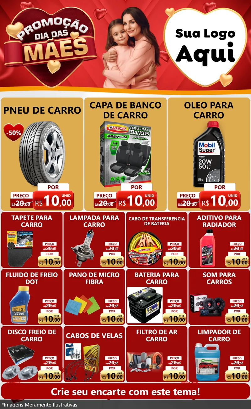 Modelo de Encarte para Encarte Grande com o tema Promoção Dia das Mães para Auto peças