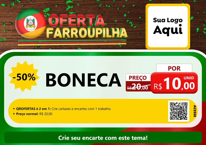 Modelo de Cartaz para Cartaz A4 Horizontal com o tema Oferta Farroupilha para Brinquedos