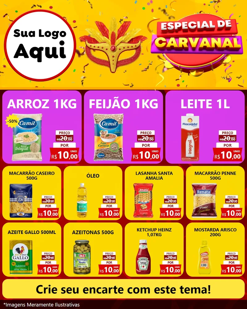 Modelo de Rede Social para Feed Instagram com o tema Especial de Carnaval para Supermercado