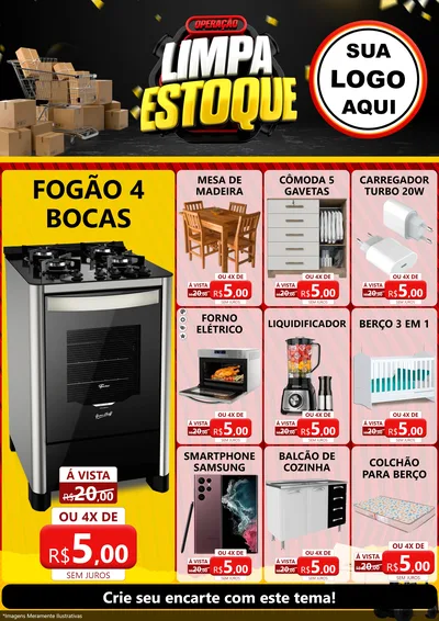 Modelo de Encarte para Encarte A4 Vertical com o tema Operação Limpa Estoque para Móveis e Eletro