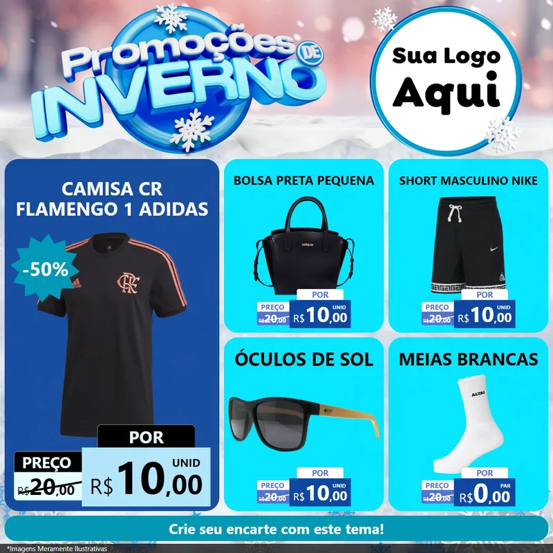 Modelo de Rede Social para Feed Facebook com o tema Promoções de Inverno para Roupas e acessórios