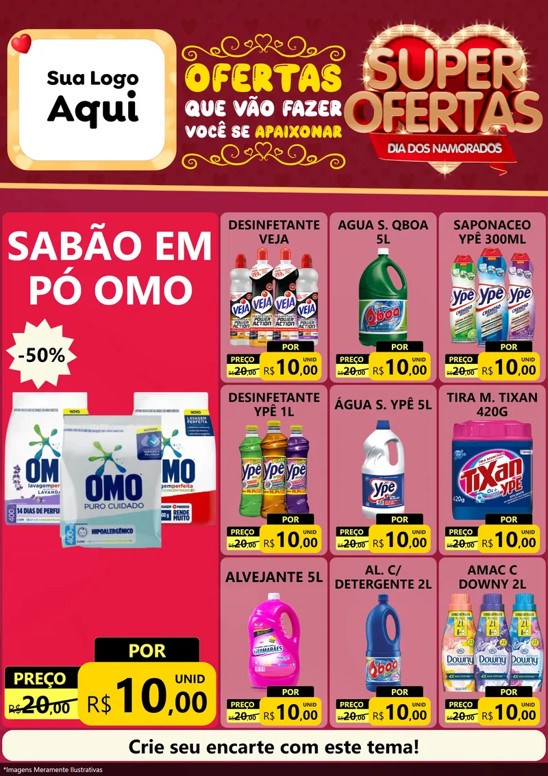Modelo de Encarte para Encarte A4 Vertical com o tema Dia dos Namorados para Produtos de Limpeza