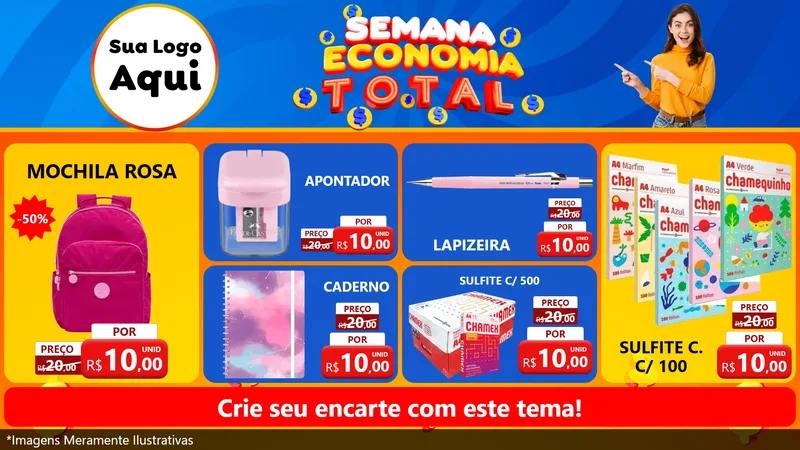 Modelo de TV para TV Horizontal com o tema Semana Economia Total para Papelaria