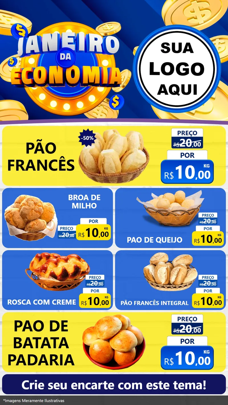 Modelo de TV para TV Vertical com o tema Janeiro da Economia para Padaria
