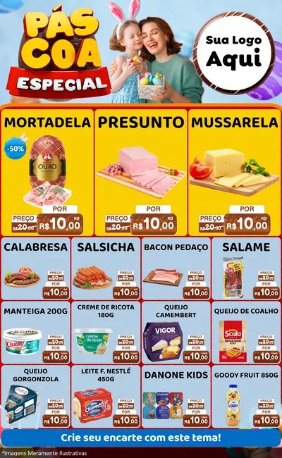 Modelo de Encarte para Encarte Grande com o tema Páscoa Especial para Frios e Laticínios