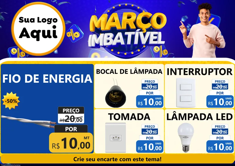 Modelo de Encarte para Encarte A4 Horizontal com o tema Março Imbatível para Materiais Elétricos