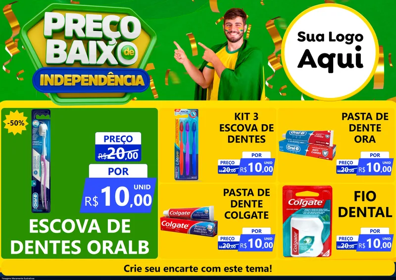 Modelo de Encarte para Encarte A4 Horizontal com o tema Preço Baixo de Independência para Higiene Pessoal