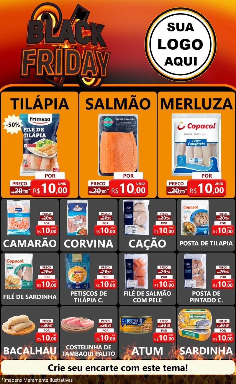 Modelo de Encarte para Encarte Grande com o tema Black Friday para Peixaria