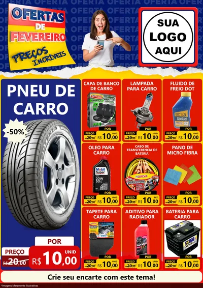 Modelo de Encarte para Encarte A4 Vertical com o tema Ofertas de Fevereiro - Preços Incríveis para Auto peças