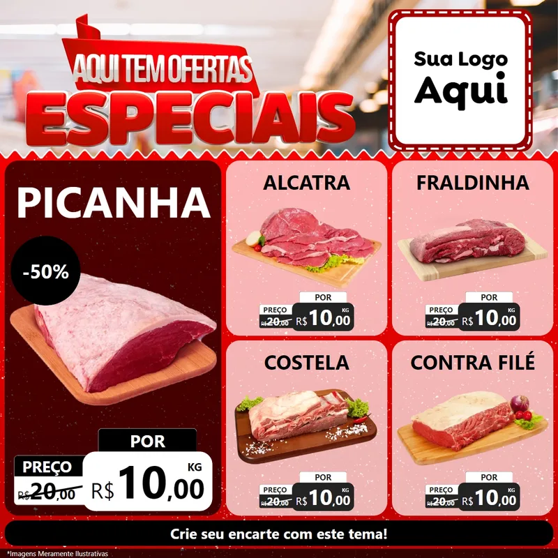 Modelo de Rede Social para Feed Facebook com o tema Aqui Tem Ofertas Especiais para Açougue