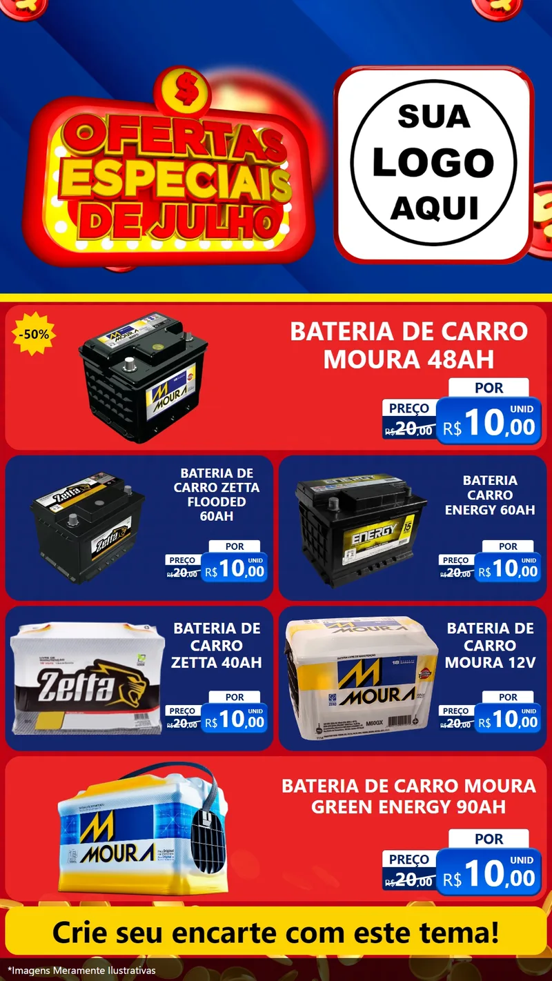 Modelo de TV para TV Vertical com o tema Ofertas Especiais de Julho para Baterias Elétricas