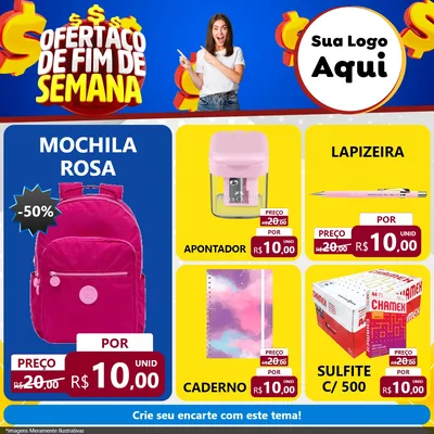 Modelo de Rede Social para Feed Facebook com o tema Ofertaço de Fim de Semana para Papelaria