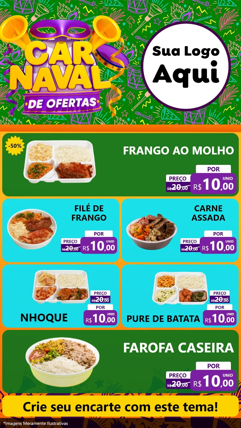 Modelo de TV para TV Vertical com o tema Carnaval de Ofertas para Restaurante
