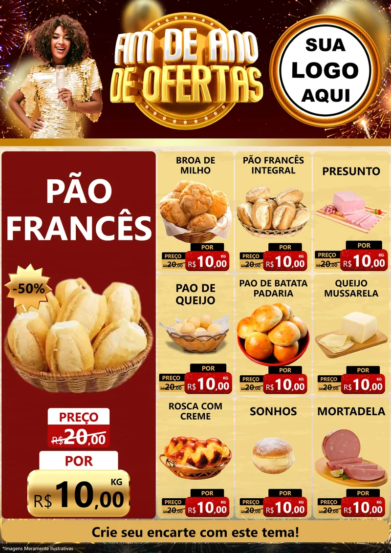 Modelo de Encarte para Encarte A4 Vertical com o tema Fim de Ano de Ofertas para Padaria
