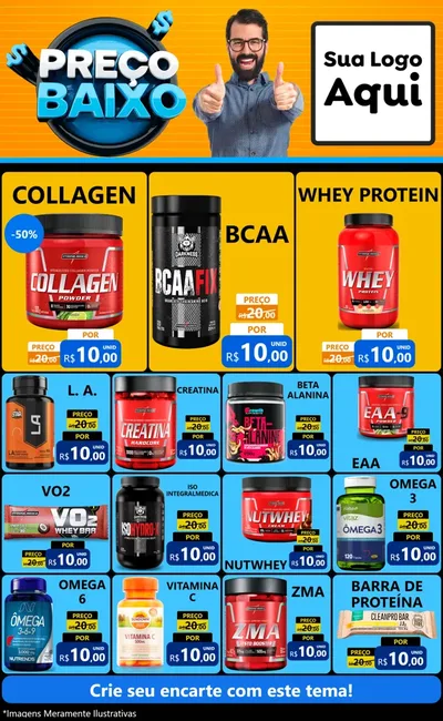 Modelo de Encarte para Encarte Grande com o tema Preço Baixo para Suplementos alimentares