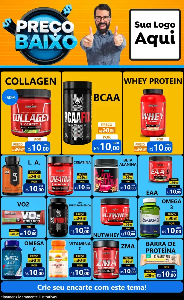 Modelo de Encarte para Encarte Grande com o tema Preço Baixo para Suplementos alimentares