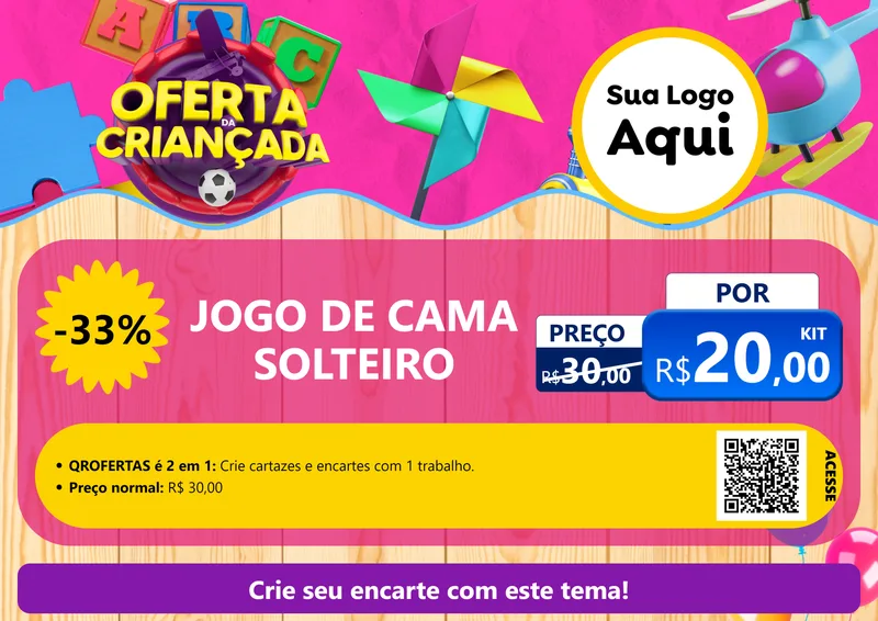 Modelo de Cartaz para Cartaz A4 Horizontal com o tema Oferta da Criançada para Cama, Mesa e Banho
