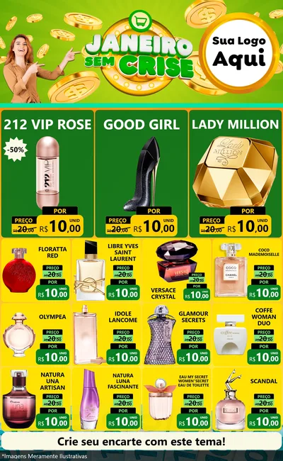 Modelo de Encarte para Encarte Grande com o tema Janeiro Sem Crise para Perfumes