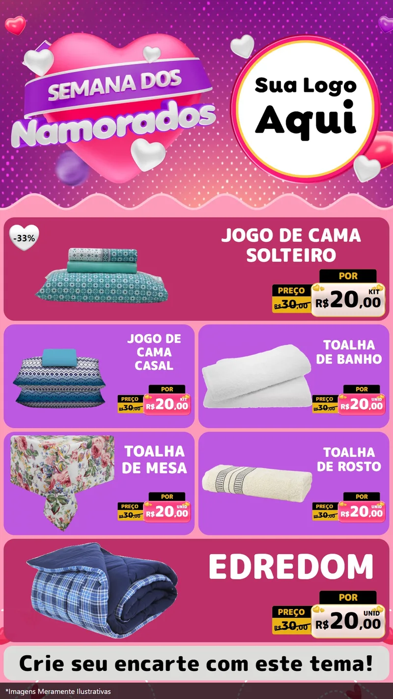 Modelo de TV para TV Vertical com o tema Semana dos Namorados para Cama, Mesa e Banho