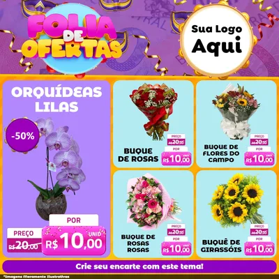Modelo de Rede Social para Feed Facebook com o tema Folia de Ofertas para Floricultura e jardim