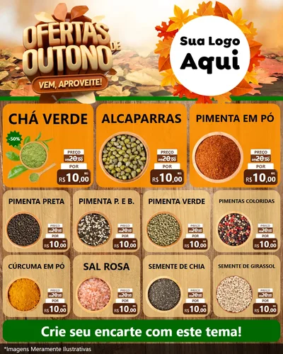 Modelo de Rede Social para Feed Instagram com o tema Ofertas de Outono - Vem, Aproveite! para Produtos Naturais