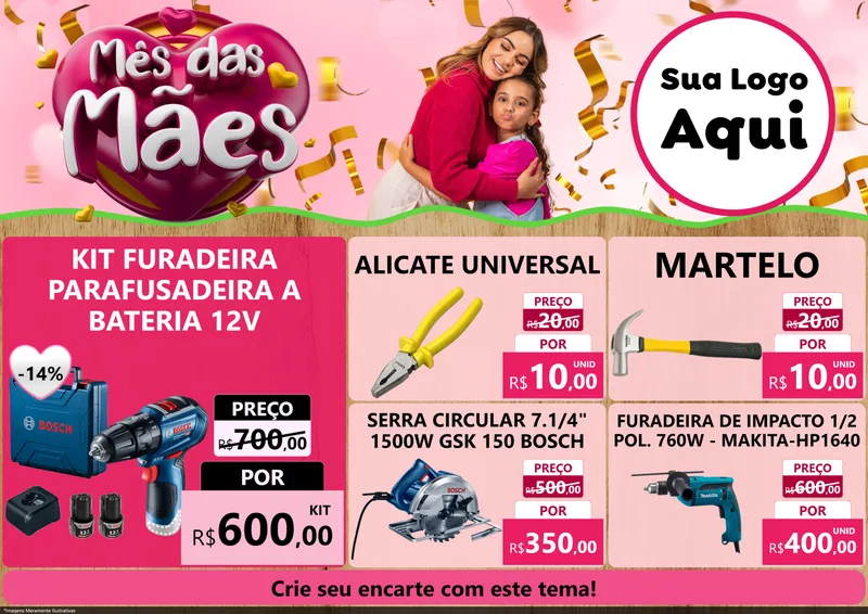 Modelo de Encarte para Encarte A4 Horizontal com o tema Mês das Mães para Maquinas e Ferramentas